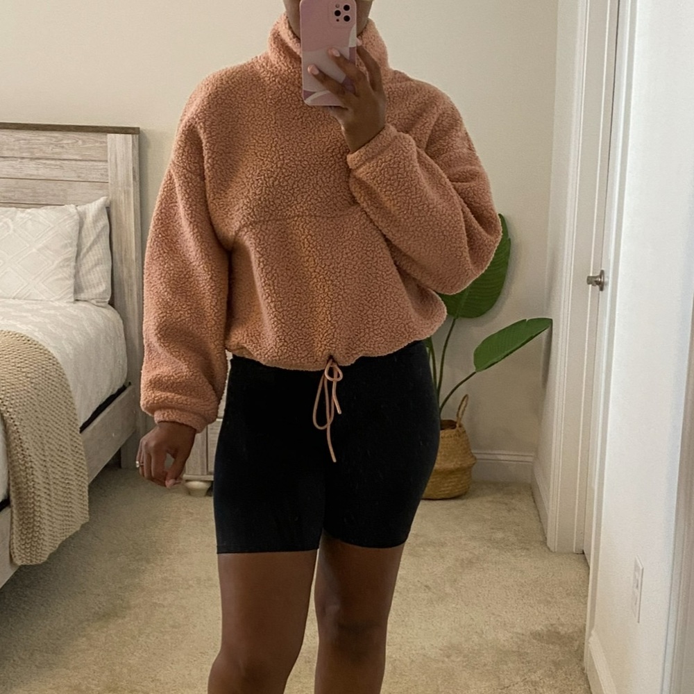 Pink Cropped Teddy Turtleneck Pullover Size Medium